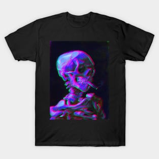 Abstract neon Smoking skeleton skull- Vincent van gogh T-Shirt